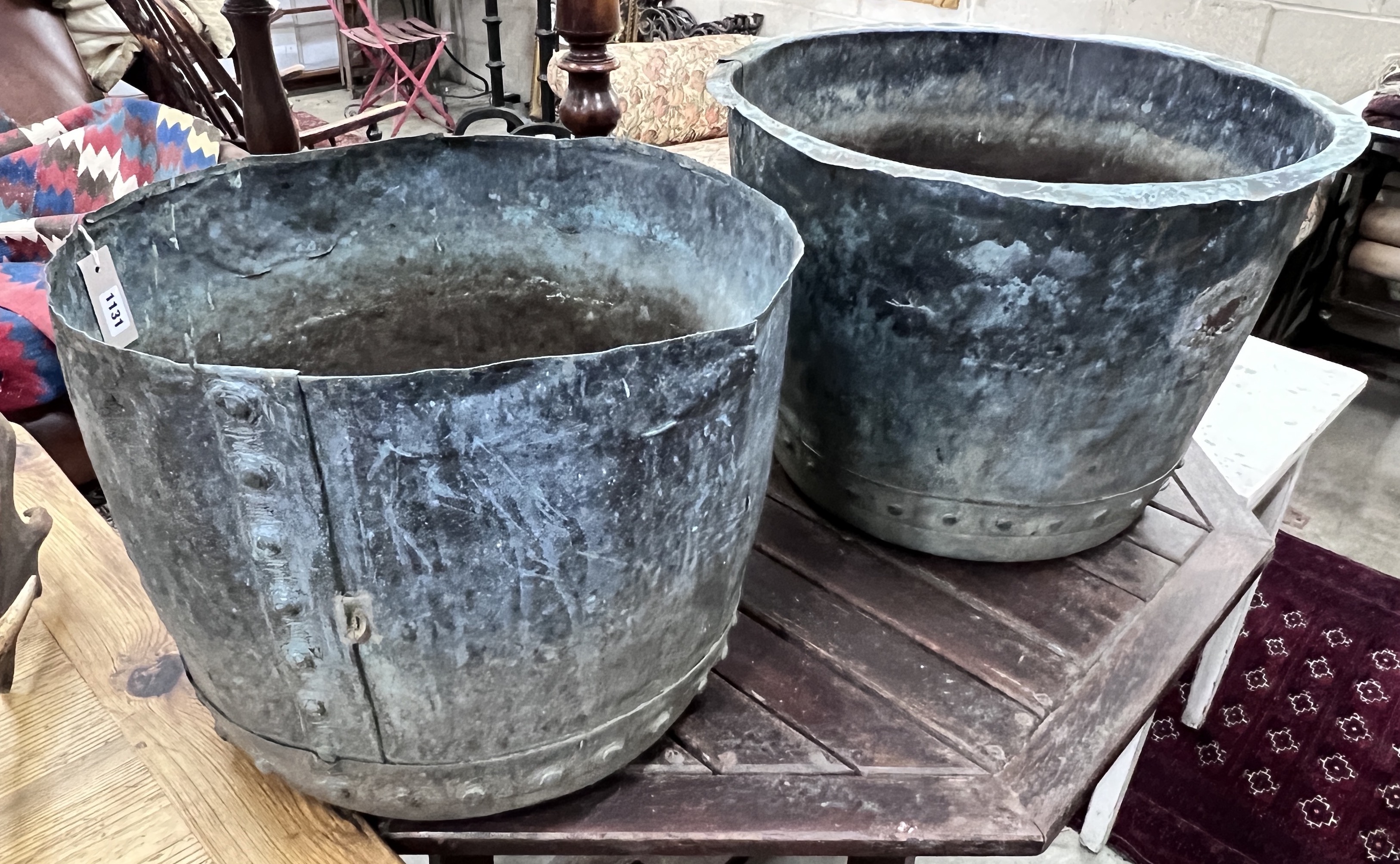 Two Victorian copper coppers, largest diameter 56cm